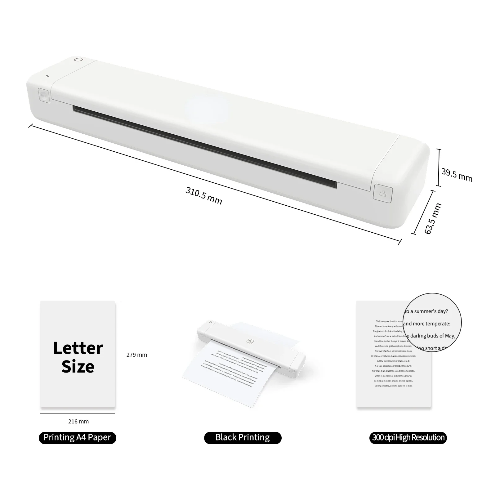 2021 Amazon Hot Selling A4 Portable Printer 300Dpi Resolution Mini Printer Bluetooth M800Q