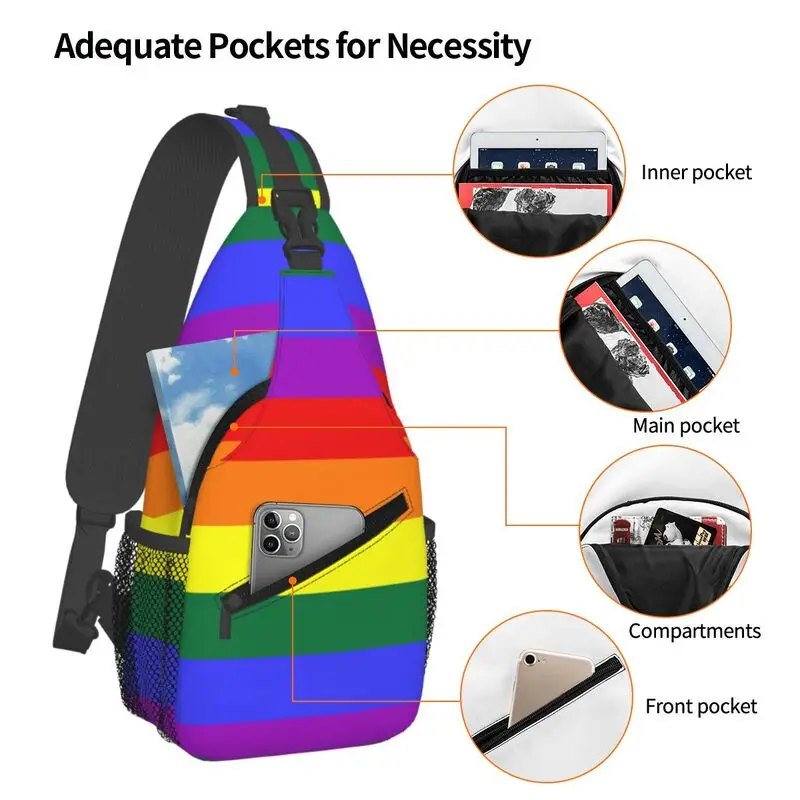 Mochila cruzada con bandera de arcoíris LGBT personalizada para hombres, bolsos de pecho de hombro para viajar