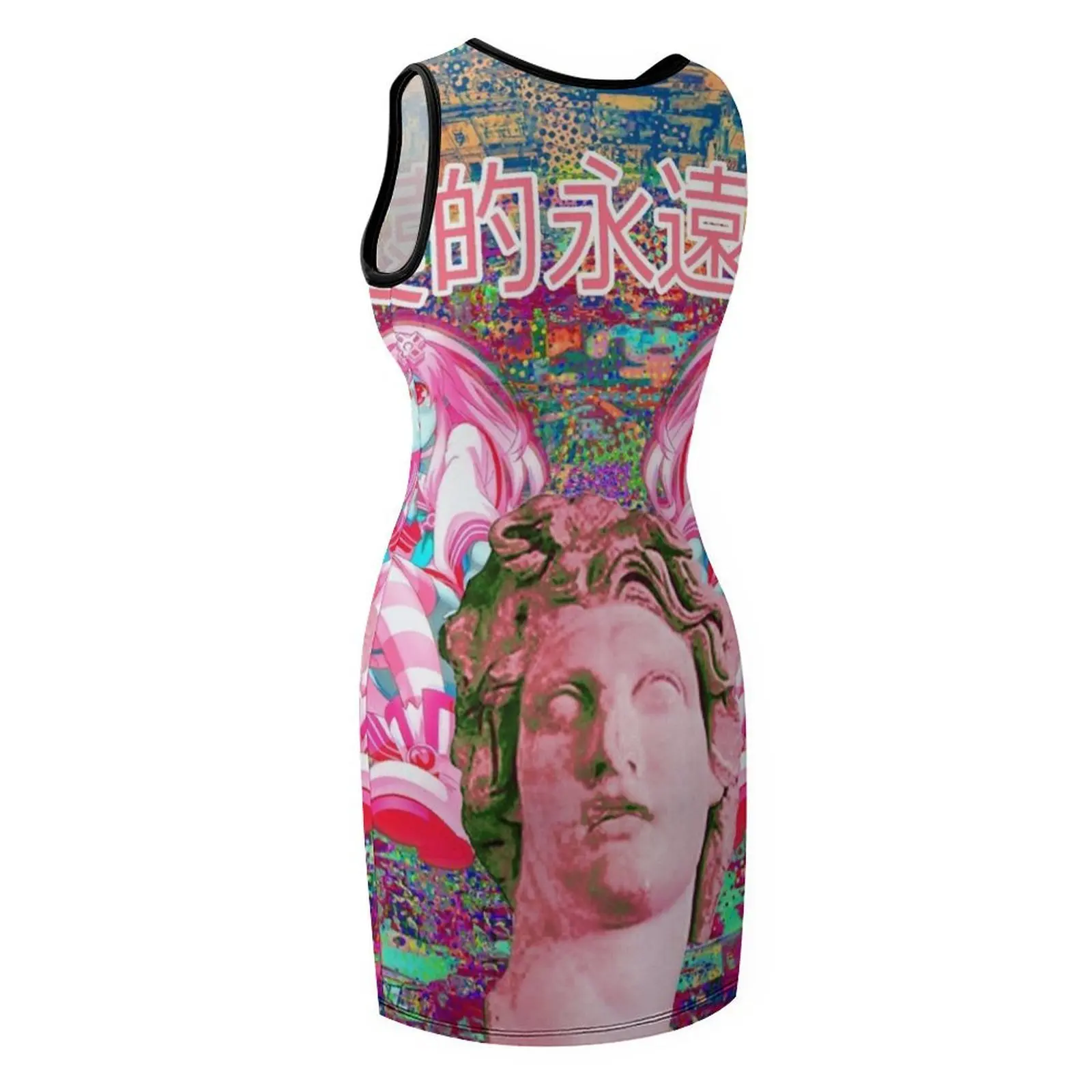 Sukienka letnia bez rękawów w stylu vaporwave, sukienki damskie, sukienka damska, sukienka letnia, sukienka vintage damska, sukienki na formalne okazje.