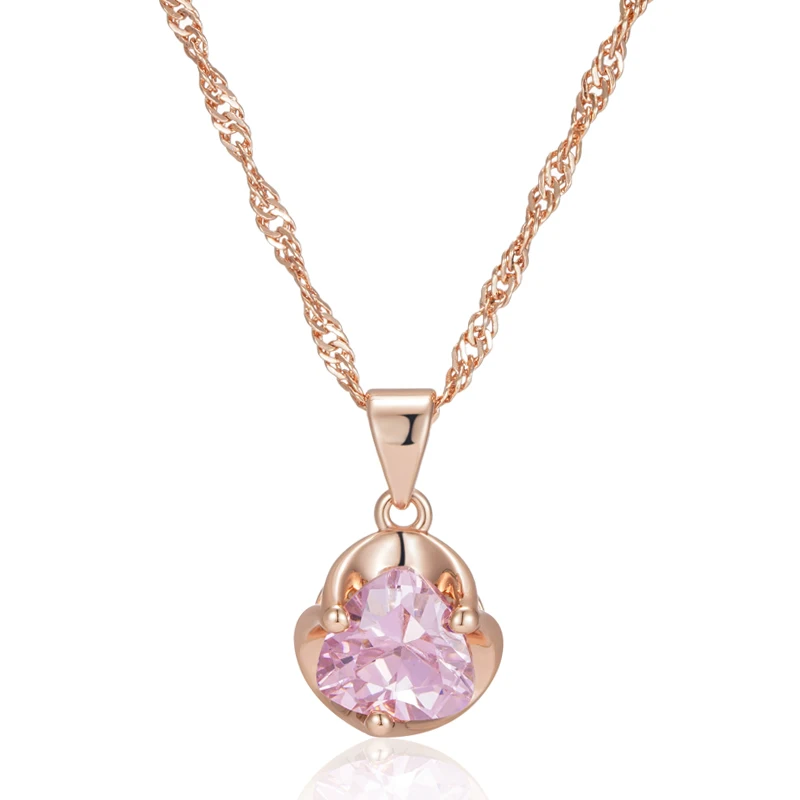 Kinel Hot Romantic Pink Natural Zircon Necklace For Women 585 Rose Gold Luxury Couple Gift Simple Pendant Daily Fine Jewelry