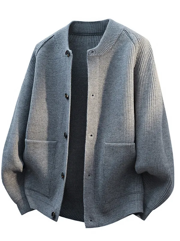 

Мужской вязаный кардиган на пуговицах, свободный повседневный круглый винтажный свитер Ne, осень-зима, длинное волокно из полиэстера, обычный Le...