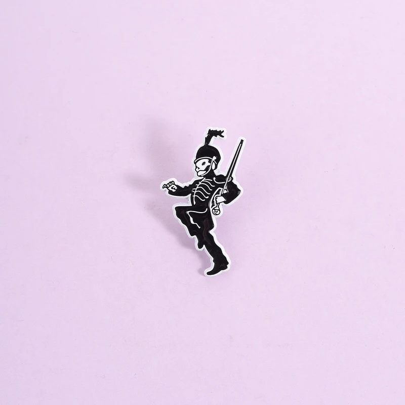Gothic Skeleton Marching Enamel Pin Black White Design Brooch Spooky Military Lapel Badge Jewelry Gift For friends