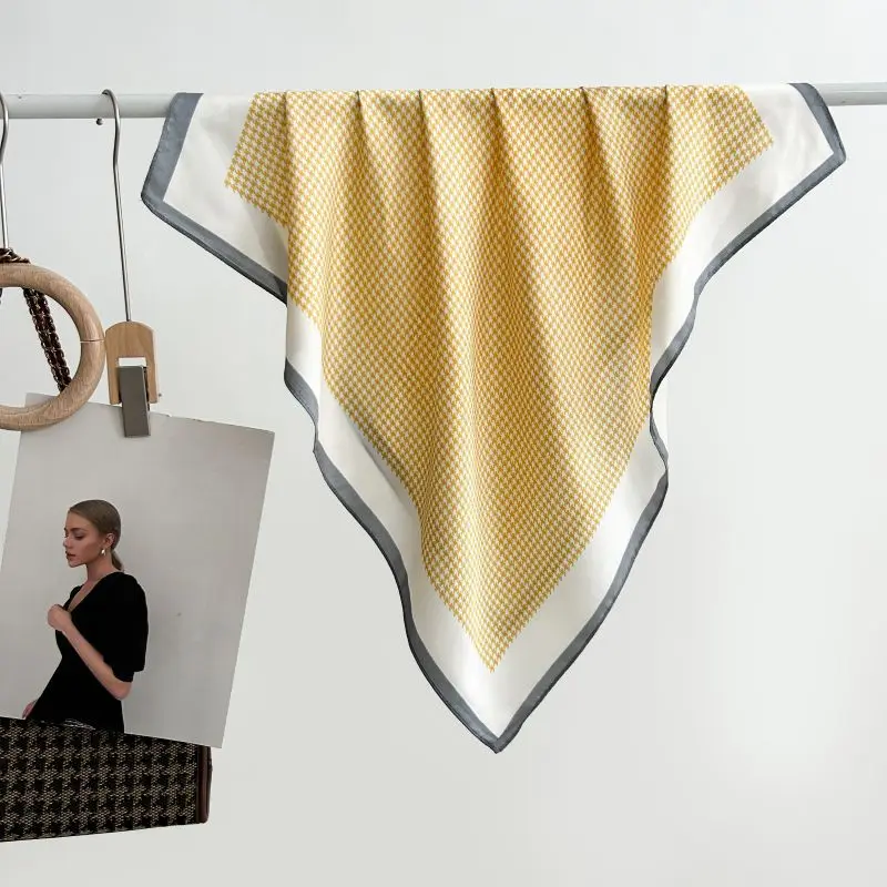 Hot-selling New Simulated Silk Texture, High-end Sense, Simple Yellow Printed Women's Versatile Sunscreen Silk Scarf