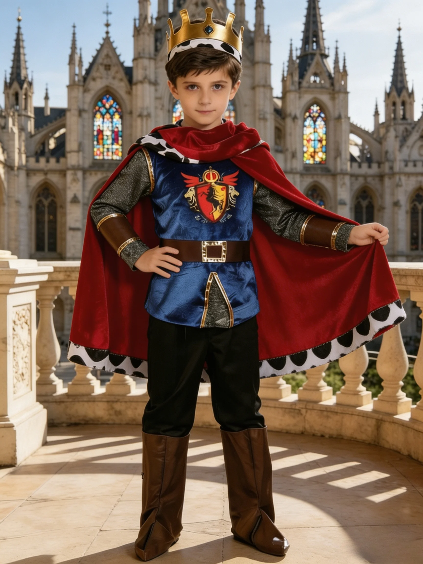 Disfraz de Príncipe Medieval para Niños de Halloween, Traje de Rey Real con Corona