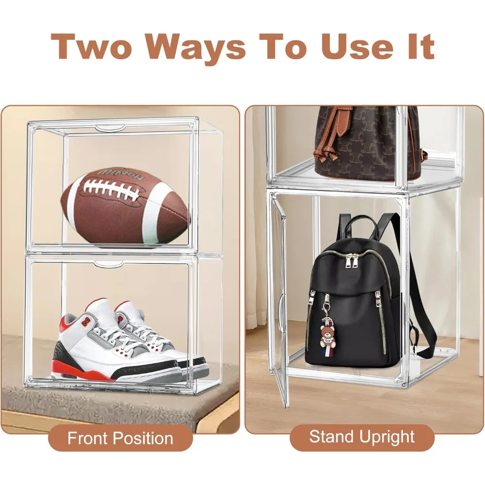 4 عبوات من منظم صندوق الأحذية الشفاف، حافظات عرض أكريليك لكتاب شخصيات التجميل والمقتنيات، حقيبة كبيرة جدًا قابلة للتكديس #6