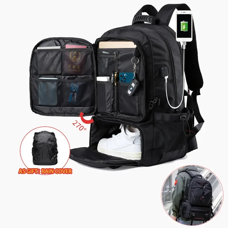 Ransel bisnis Oxford untuk pria, tas punggung bepergian dengan kompartemen sepatu, pengisi daya USB 17.3 inci, tas Laptop Notebook, tas ransel