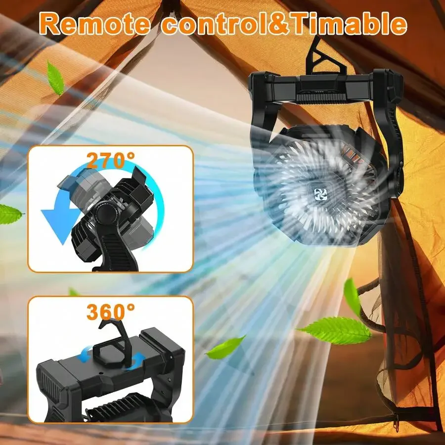 Draagbare led campinglantaarn met ventilator met 4 snelheden_voghion.com