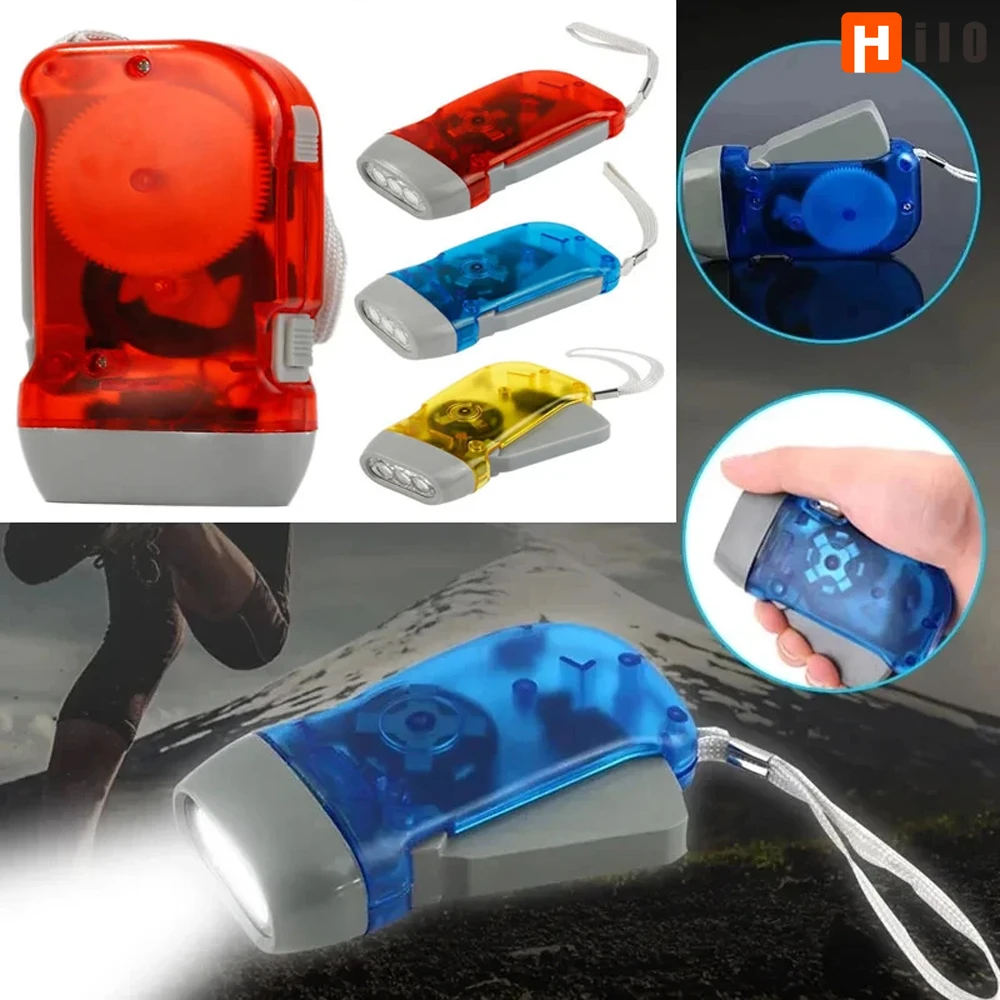 

Мини-ручной 3-цветный нажимной динамо-шатунный фонарик с электроприводом ветра, самогенерирующийся фонарь, светодиодный светильник для кемпинга, светильник для уличного дома