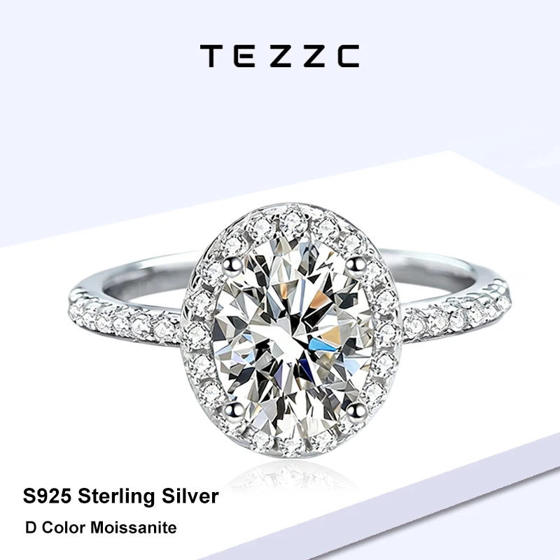 

Кольцо Tezzc с муассанитом овальной огранки 1CT/2CT, цвет D, для женщин, обручальное/помолвочное/свадебное, из серебра S925, ювелирное изделие