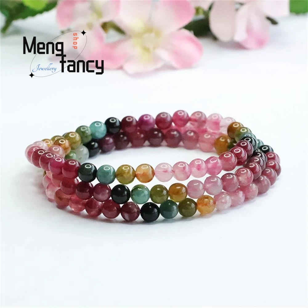 Natural Rainbow Tourmaline Exquisite Elegant Simple High-grade Multi Loop Bracelet Sexy Young Girls Popular Fashion Fine Jewelry