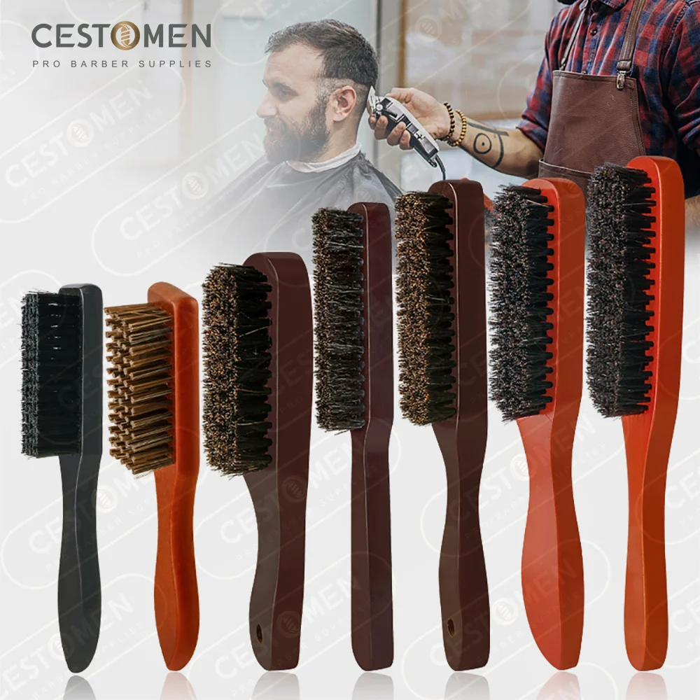 Barber Solid Wood Boar Shaving Brush Beard Massage Black Boar Bristle Hair Brush Curved Wooden Men Beard Mustache Brushes