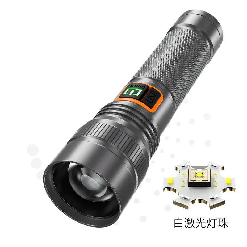 

Dedicated White Laser Power Torch Type-C Charging Telescopic Focusing Super Bright Long-Range Aluminum Alloy Flashlight