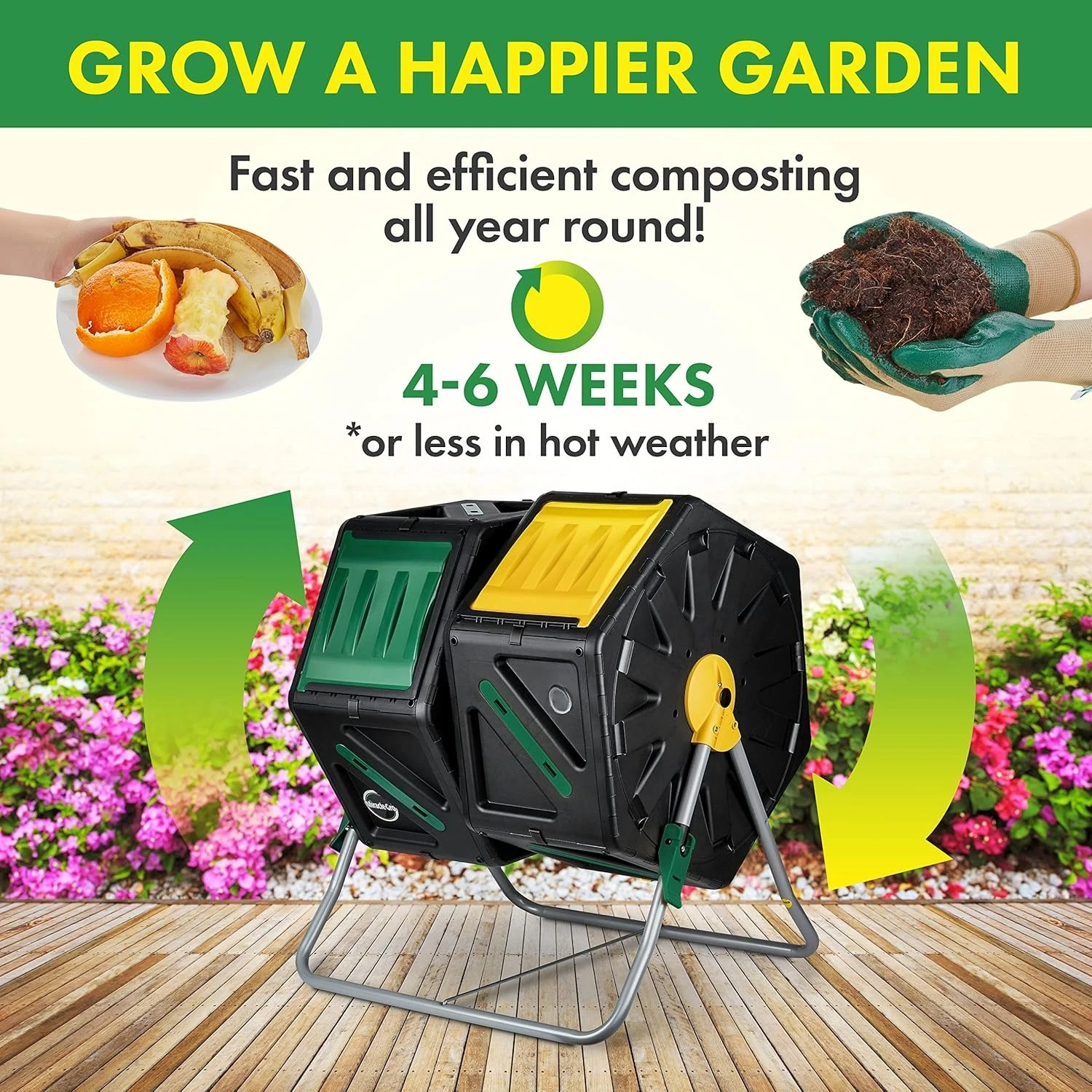 

Dual Chamber Compost Tumbler – Easy-Turn, Heavy-Duty Outdoor Bin Composter with 2 Sliding Doors (2x18.5 Gal/70L