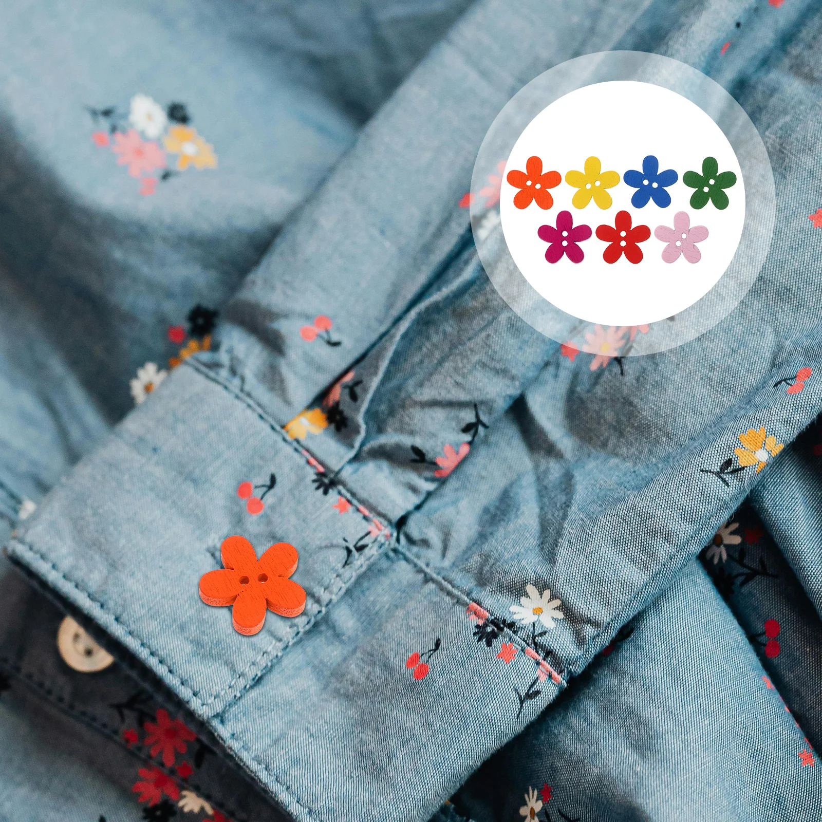 

100Pcs Rainbow Flower Shape Buttons Wooden Sewing Embellishments for Crafting Scrapbooking DIY Garment Accessories Decor