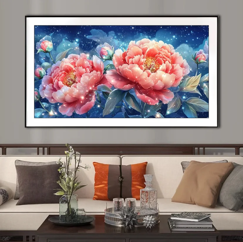 9ct 55x103cm Peony Embroidery DIY Chinese Style Printed Kits Cross Stitch Needlework Set Home Decor Crafts