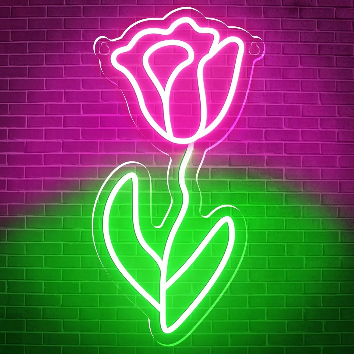 Rose Neon Sign,Rose Flower with Green Stem Neon Lights,Neon Signs for Wall Christmas Window Bedroom Wedding Decor,Gift