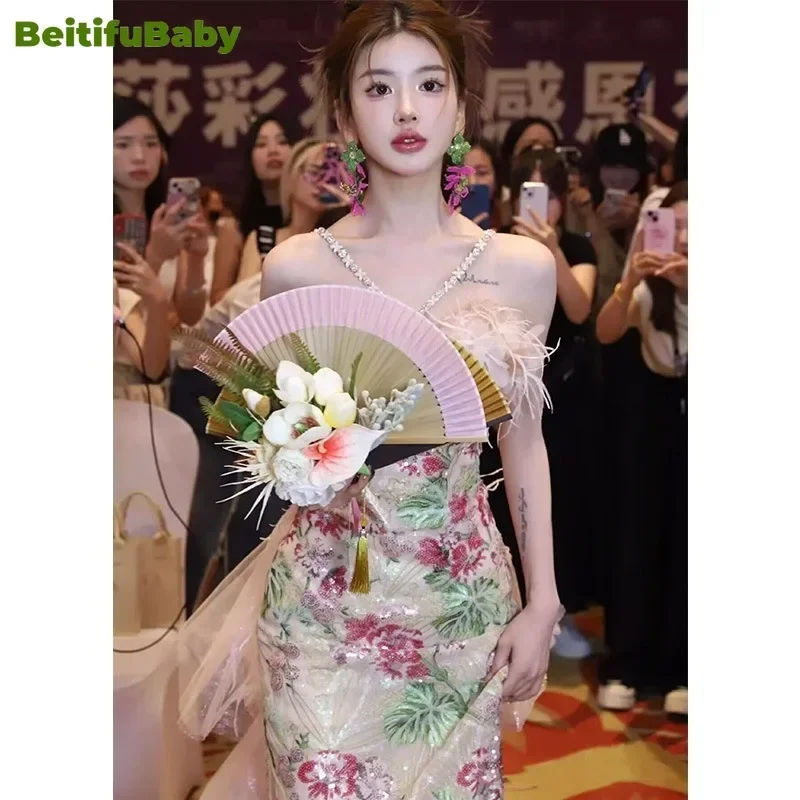 Abito da sera vintage per le donne Sposa Festa di nozze Lusso Halter Perla Paillettes Gonna a sirena Abiti eleganti da banchetto Abiti