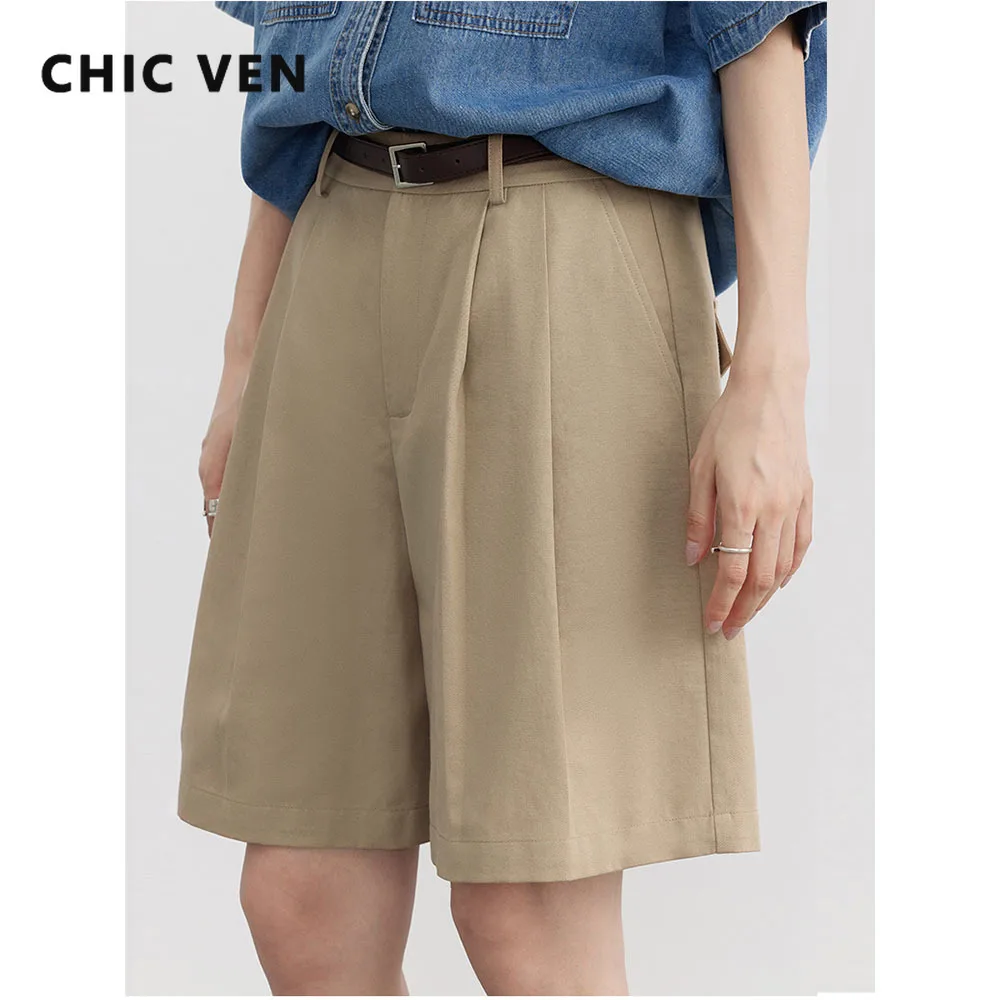 CHIC VEN Women Short Loose Casual Wide Leg Short Pants High Waisted Woman Short Trousers Summer 2023 Female Clothing