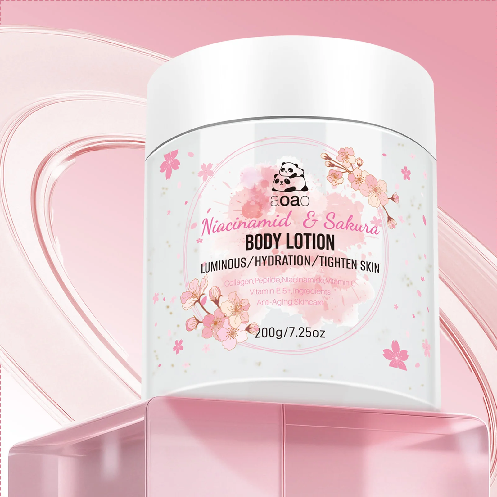 Loción corporal hidratante Sakura Niacinamide, con manteca de karité y extracto de flor de cerezo. Ligero y no graso.