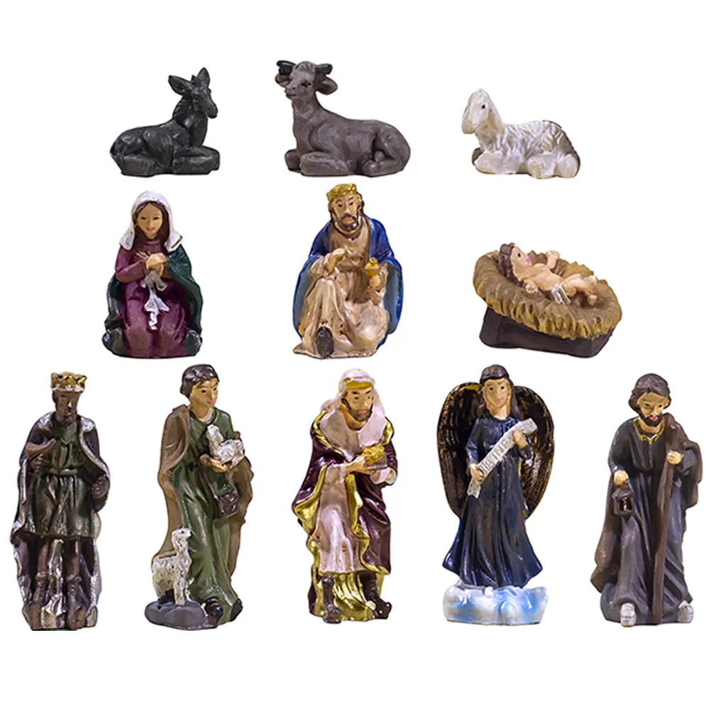 

1Set Jesus Nativity Ornament Lifelike Retro Decorative Ornament for Home Desk Window Christmas Scene Set Religious Christmas