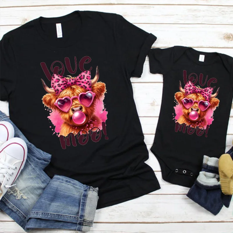 

Mommy and Me Valentine's Day Shirts Highland Cowgirl Shirt Matching Valentine's Day T-Shirts Cute Farm Cow Tee m