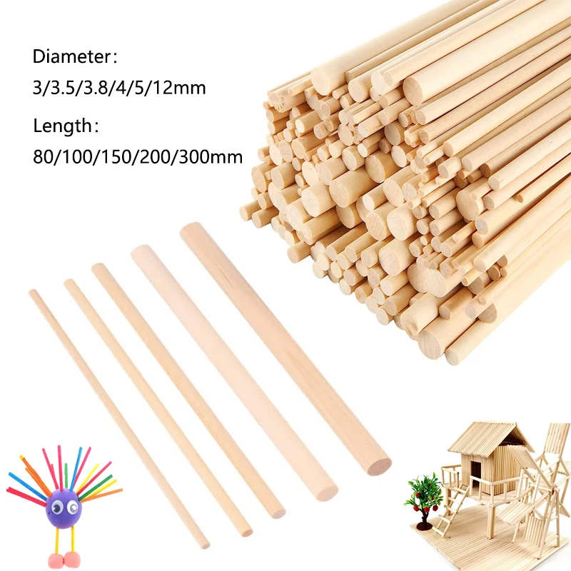 10-100pcs Round Wooden Stick For Craft Food Ice Lollies And Model Making Cake Dowel Kids DIY Building Model Tools 10/15/20/30cm