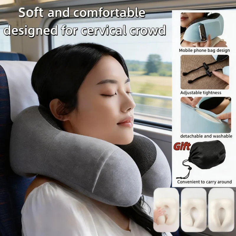 Portable U-shaped Travel Pillow Memory Foam Snail Pillow Travel Neck Support Neck Pillow Adjustable Soft Noon Break Pillows