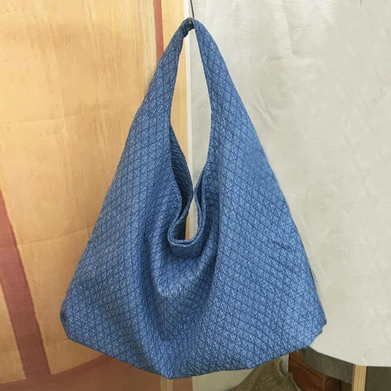 Large Capacity Half Moon Bags For Women Luxury Designer Handbag Purse 2024 New Denim Embroidered Rhombus Cloth Underarm Shoulder