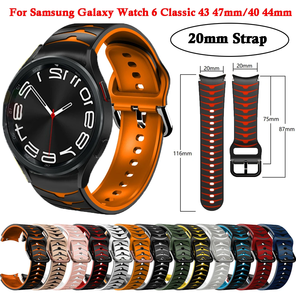 

Ремешок силиконовый 20 мм для Samsung Galaxy Watch 6/4/5 classic/5 Pro, браслет для наручных часов Active 2 Correas, 45 мм, 47 мм, 43 мм, 40 мм, 44 мм