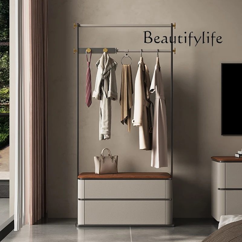 

Minimalist light luxury coat rack walnut solid wood stainless steel hanger bedroom floor high-end Italian style