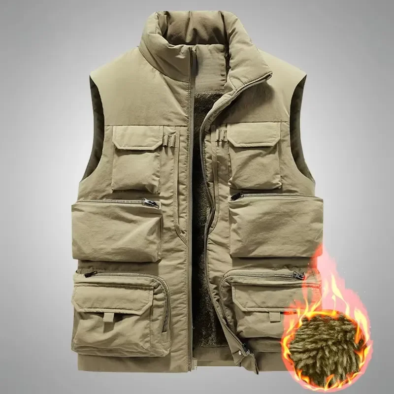 

Men's thick outdoor sports winter casual padded vest wool jacket work sleeveless jacket workwear vest warm jacket