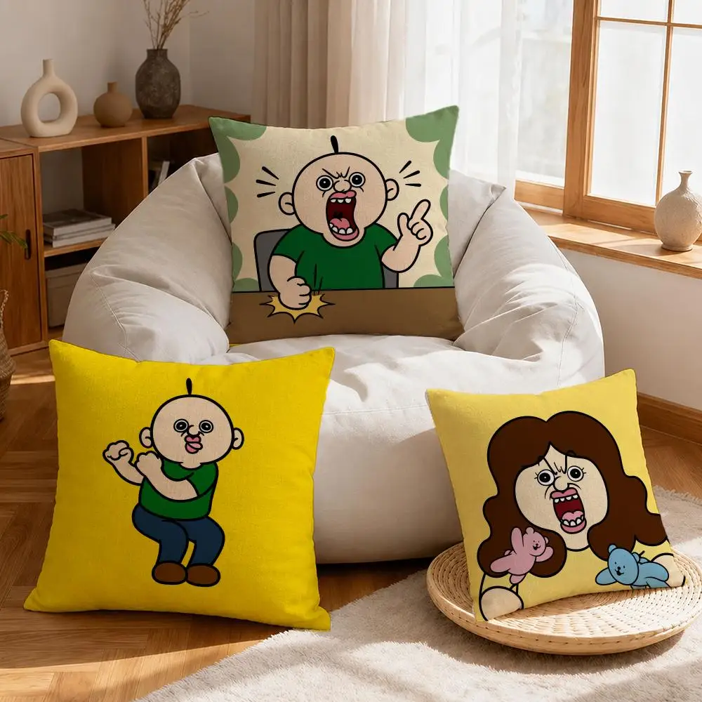 Character BongBong & YuJi Cushion Cover Linen Anti-Mite Antibacterial Cushion Cover Invisible Zipper Sofa Decor