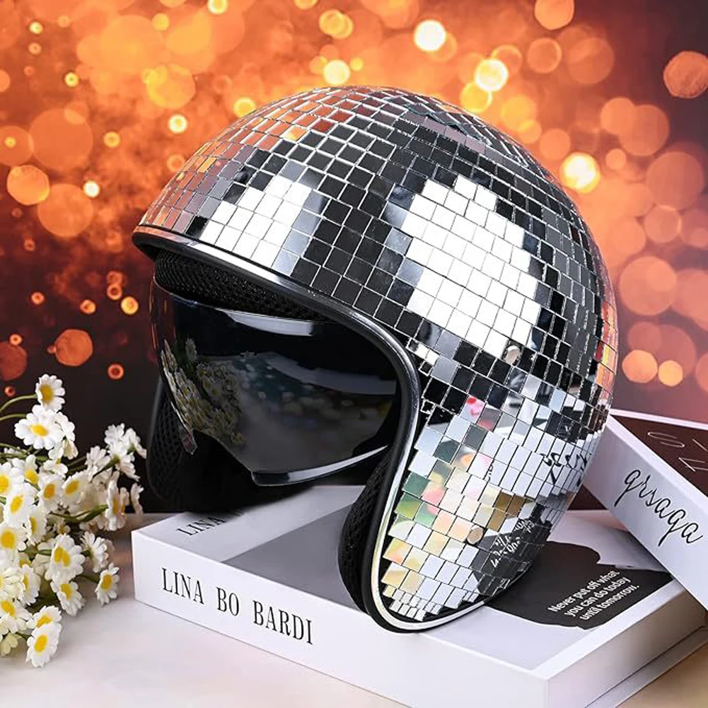 Casque de bal Disco avec miroirs scintillants, chapeau de Costume Punk en verre, casque de boule Disco avec visière rétractable, chapeau de boule Disco pour Bar DJ Club