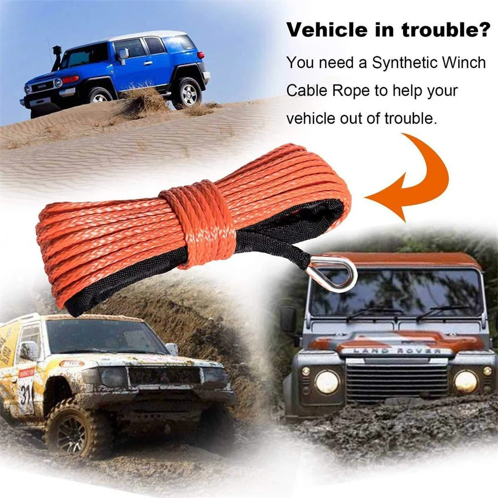 

Durable 15m 7700LBs Winch Rope with Protective Sheath - Multi-Purpose Synthetic Towing Line for ATV UTV Off-Road Car Wash