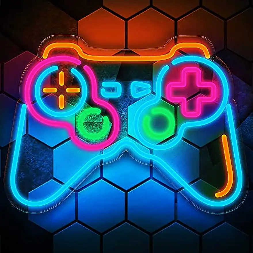 Blue Gamepad Controller Shaped Neon Sign Game Gaming Neon Lights for Teen Boys Gamer Room Decor Kids Gifts Bedroom Playstation