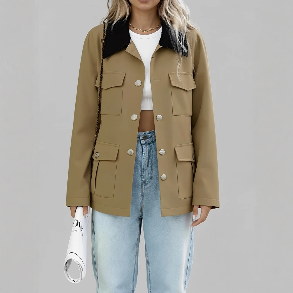 

Casual Style Autumn Winter Jacket Turn-down Collar No Decoration Women's Top Wear Fashionable Outerwear for Seasons Change