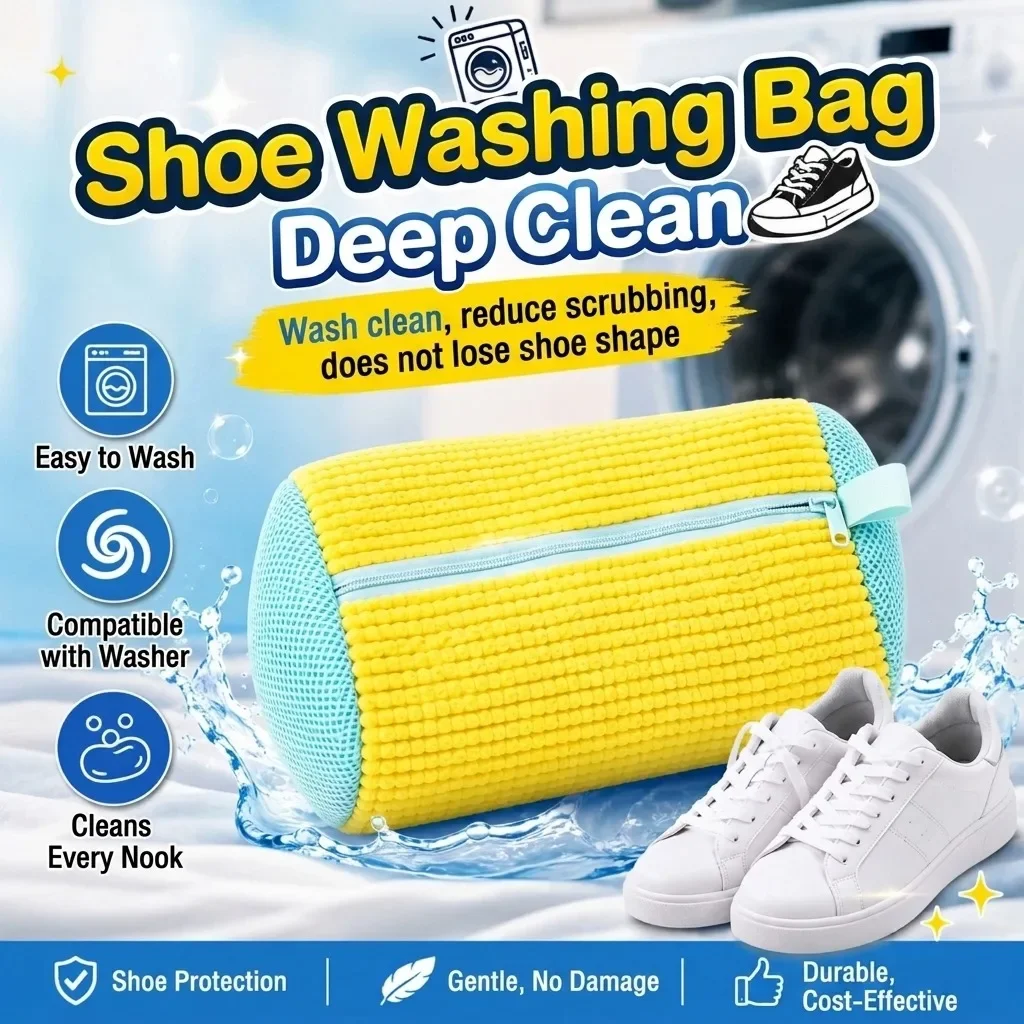 Fluffy Fiber 360 ° Surround Cleaning Shoe Washing Bag - Reusable Durable Machine-Washable Shoe Bag With Zipper Closure(1Pcs)