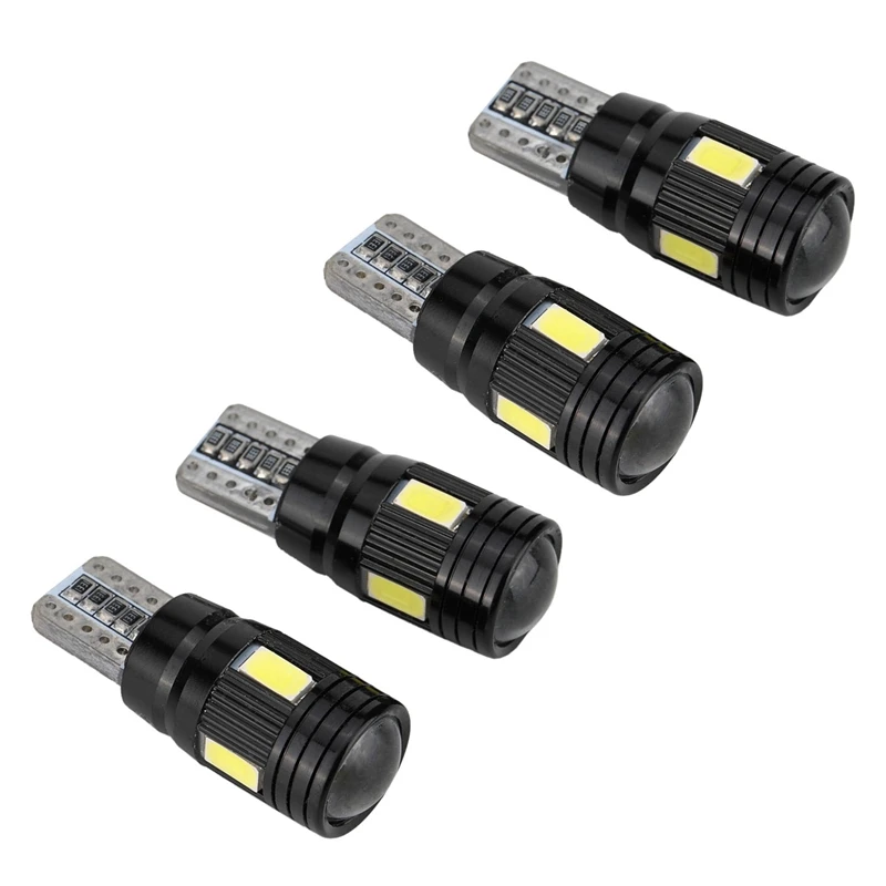 4Pcs Car Canbus T10 LED Light 5730 6Smd Error Free 12V Bulbs W5W 168 194 Lens 6000K