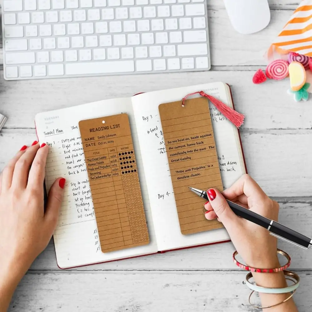 50pcs Kraft Paper Bookmark Tassel Embellishment Page Marker Kraft Paper Bookmark Reading Tracker Paper Card Book Marker Teachers