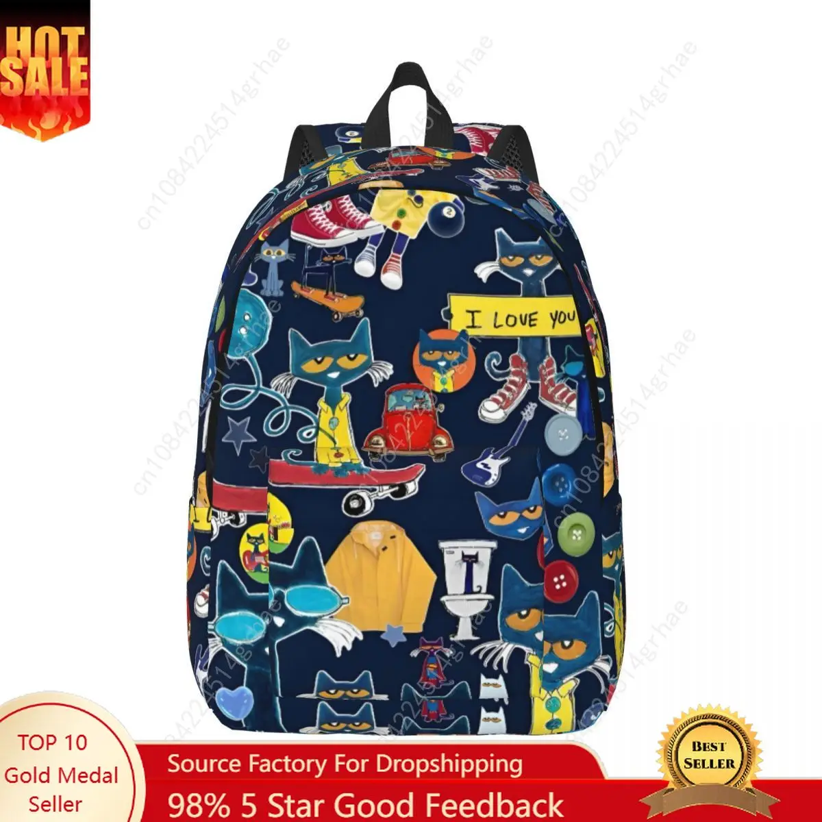 Pete The Cat I Love My Shoes Classical Backpack Gift High School Hiking Travel Daypack for Men Women Laptop Computer Canvas Bags