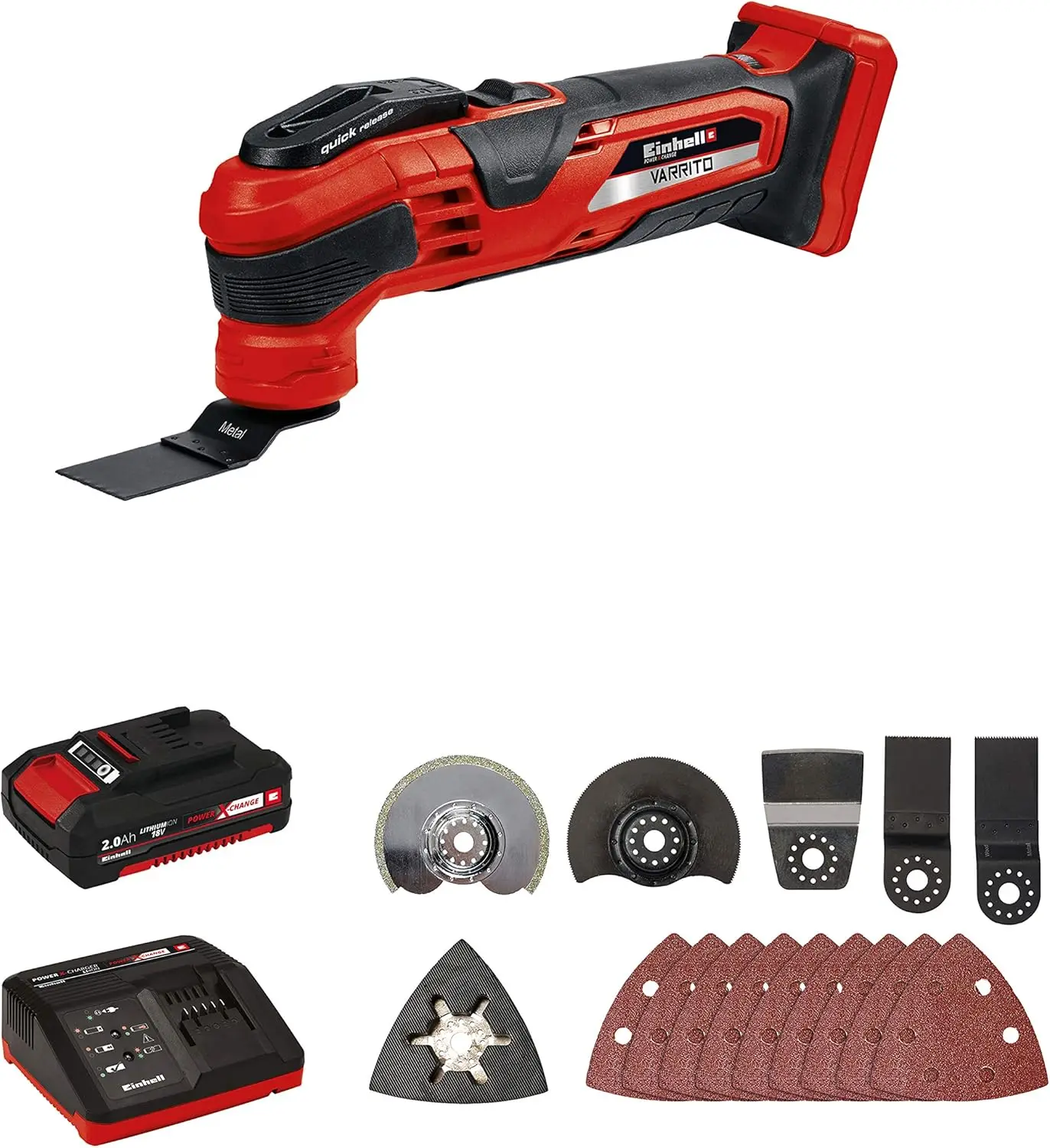 Varrito Power X-Change 18-Volt Cordless Variable-Speed 20,000-OPM Oscillating Multi-Tool, 3.2-Degree Oscillation Angle, w/ 15 Ac