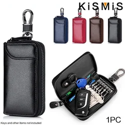 LLavero de cuero genuino, bolso para llaves Unisex, organizador multifunción, soporte para billetera, ama de llaves inteligente, funda para llaves pequeña para coche, bolsa para llaves