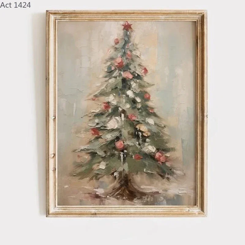 Christmas Tree Winter Art Print, Christmas Wall Art, Christmas Gift Wall Art Primitive Holiday Vintage Winter Wall Art Decor