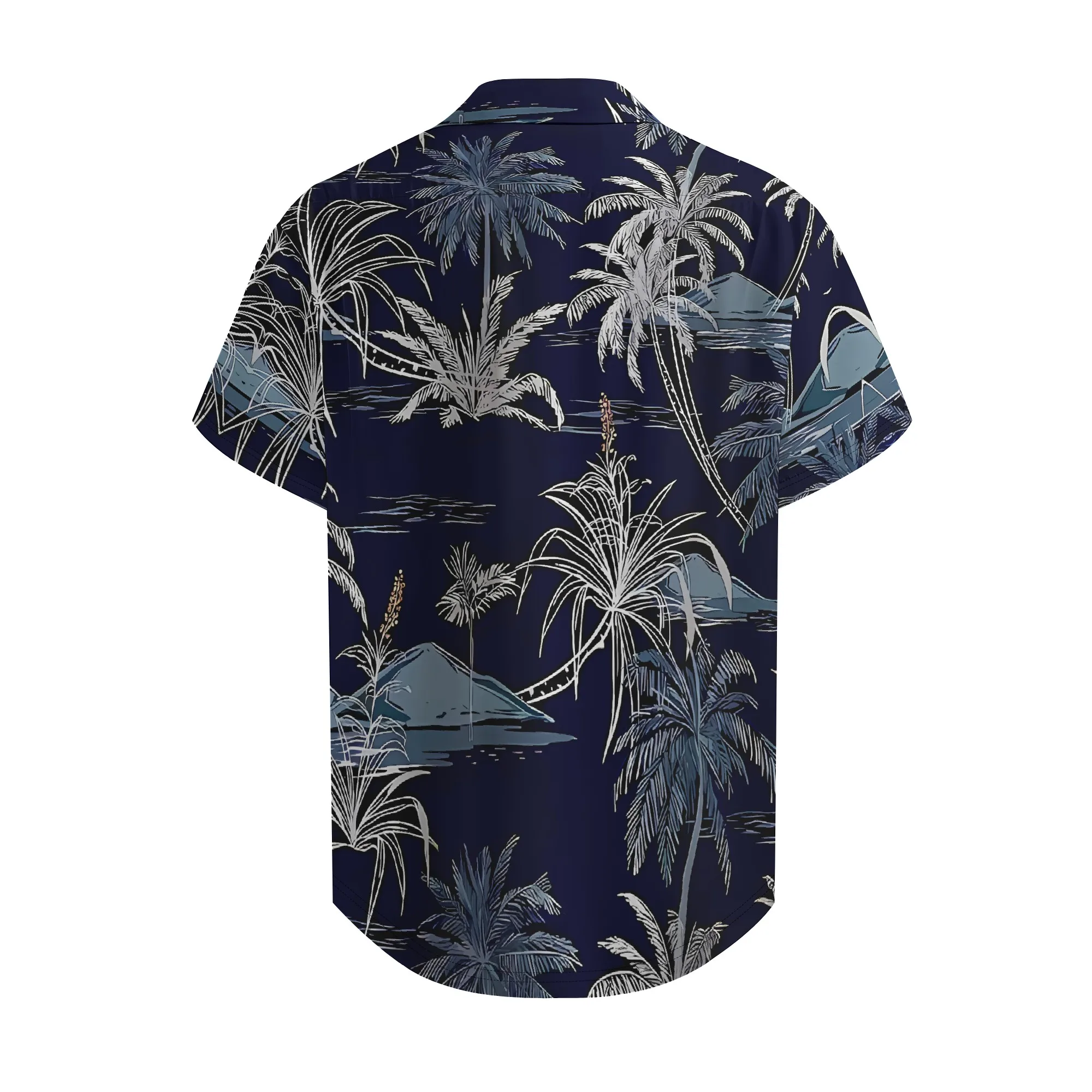 YEAE Navy Palm Tree Print Shirt for Men Summer Casual Short Sleeve Top