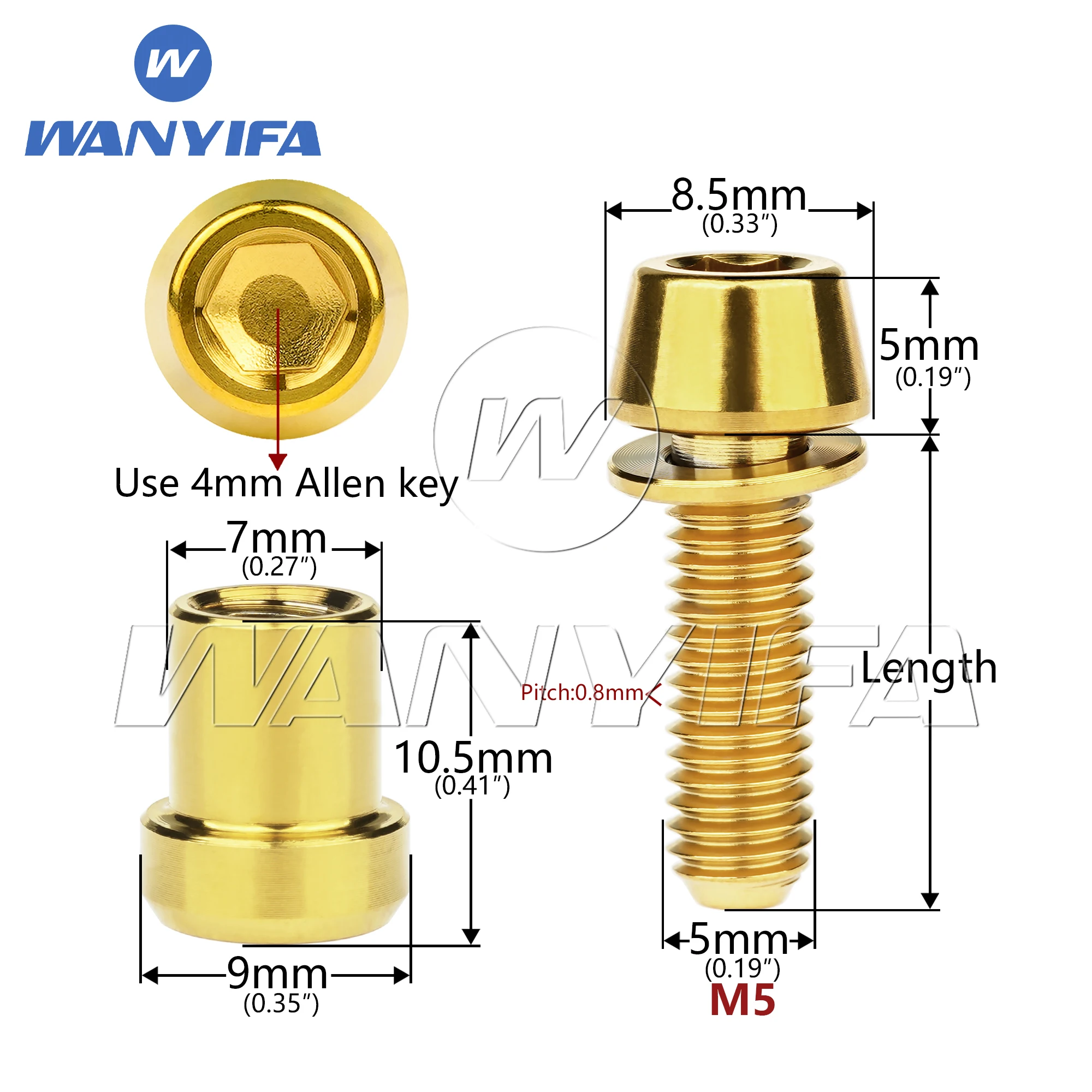 Wanyifa Titanium Bolt Set 4pcs M5x16mm+2pcs M5x18mm+2pcs Steerer Clamp Nuts for Bicycle Stem Complete Screws Sets Upgrade Kit