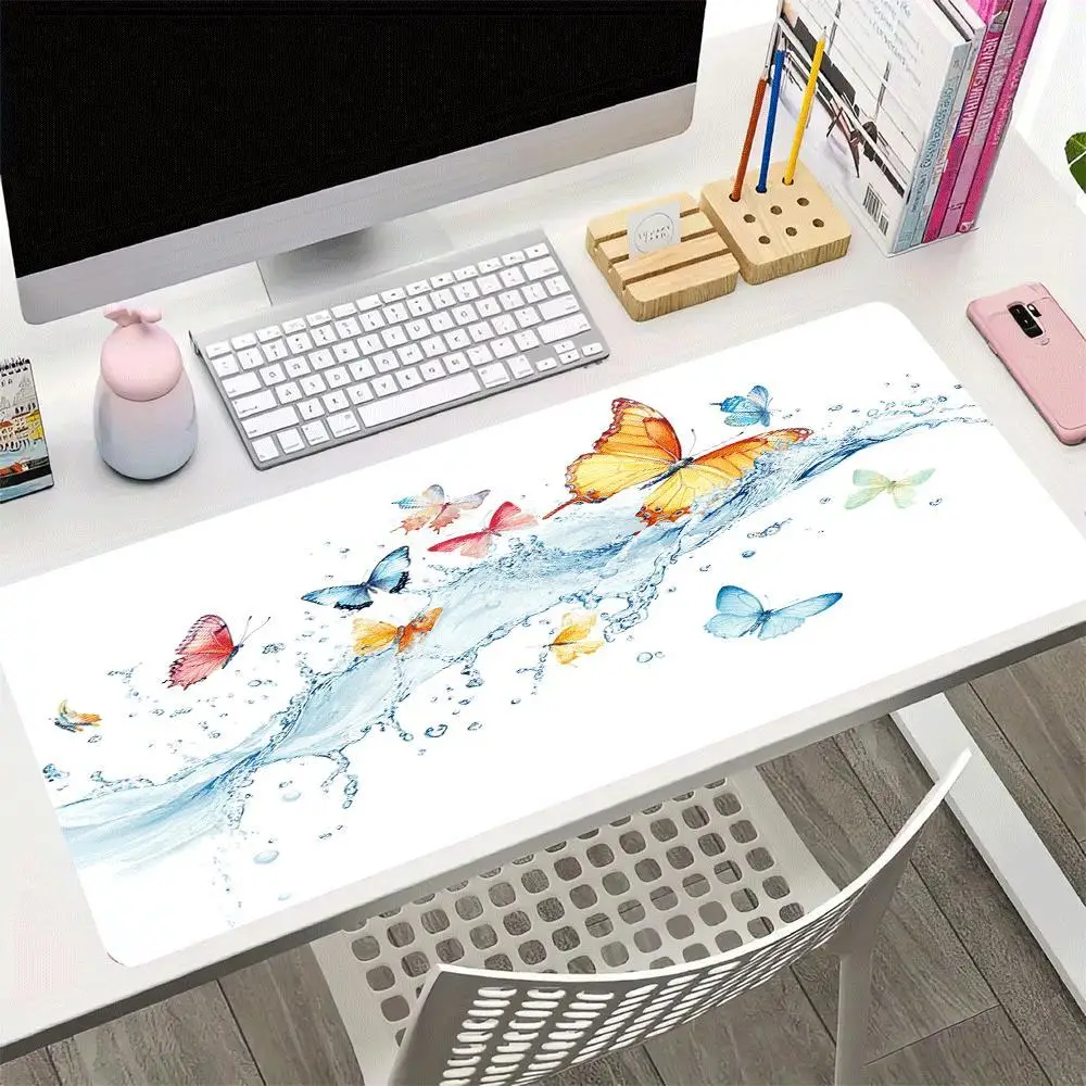 1pc Butterfly and Splash Water Design Desk Mat, Multi-Functional Computer Mouse Pad, with Non-Slip Rubber Base, for Home and Off