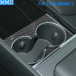 For Tesla Model 3 Highland 2024 Real Carbon Fiber Water Cup Holder Panel Cover Trim Car Interior Accessories Decoration Sticker