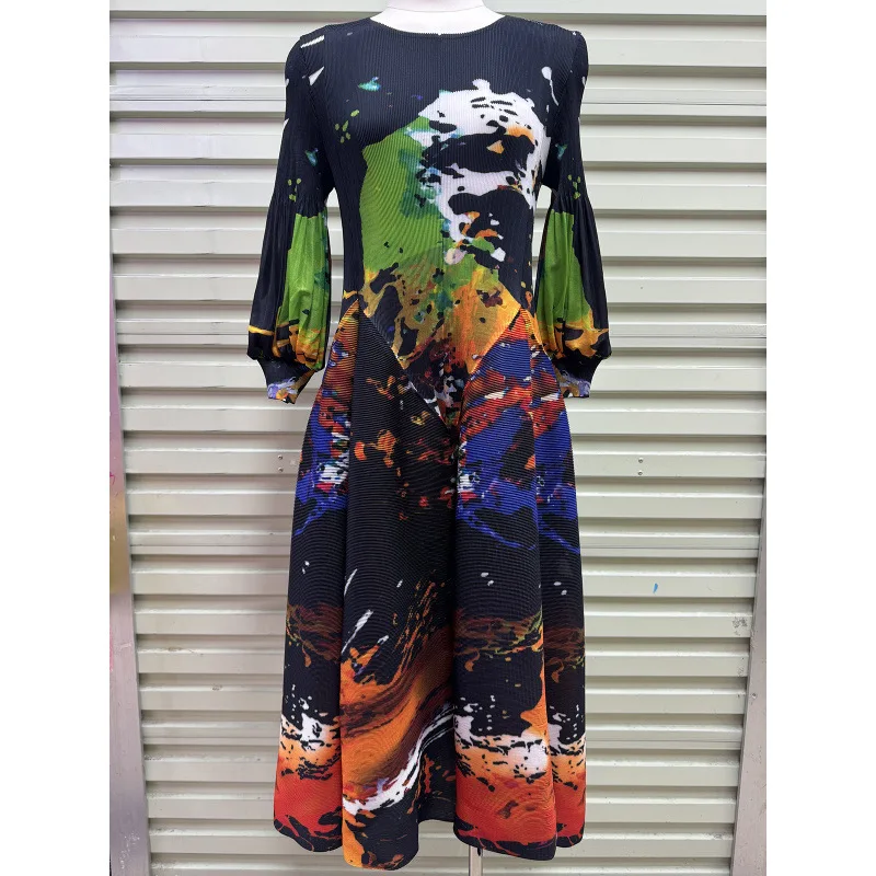 Długa plisowana spódnica w kwiatowy wzór, ośmioczęściowa, z wysokim stanem, w stylu francuskim, z włókna poliestrowego, ocieplana, jesienna, streetwearowa.