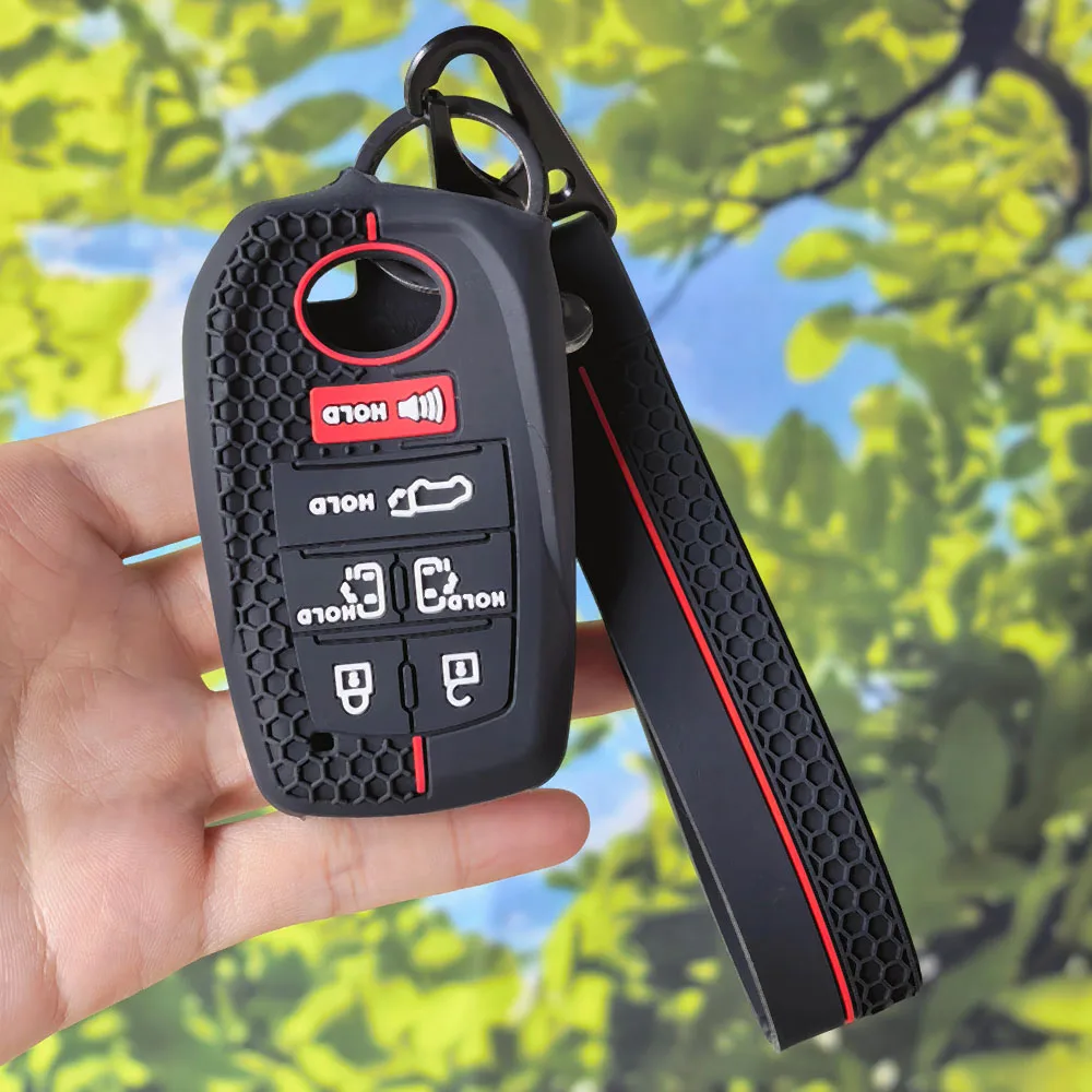 Non‑Slip Silicone Key Protector With Keychain for Toyota Sienna RAV4 Venza Mirai Alphard Previa Voxy 7‑Button Smart Fob Holder