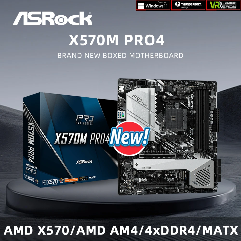 

Совершенно новая материнская плата ASRock X570M PRO4 поддерживает 5600X 3600X 5600G 5700X 5700X3D 5800X3D 5800X CPU AM4 4xDDR4 M.2 HDMI RGB mATX